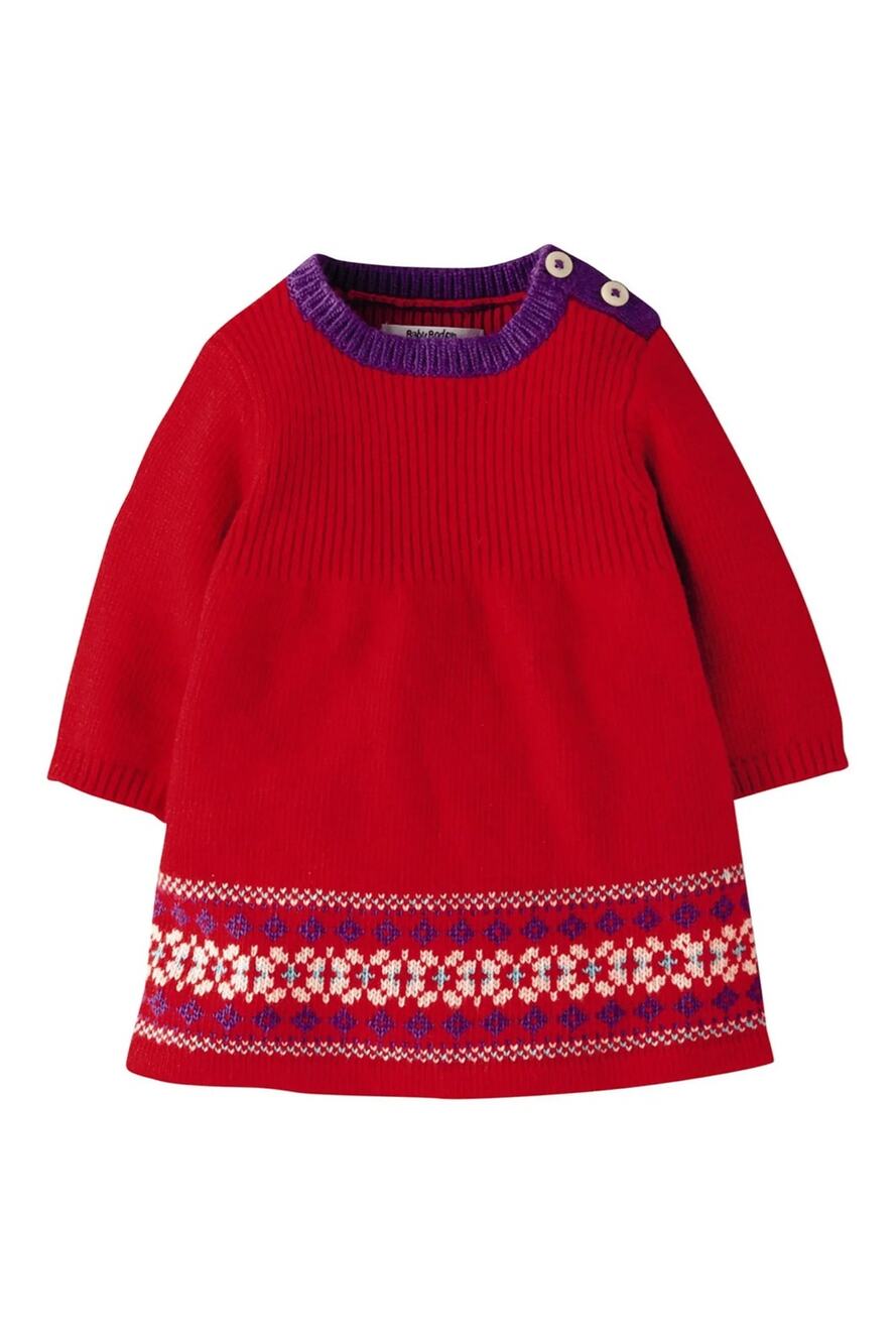 Charming Baby Boden Fair Isle Knit Dress - Red/Purple (6-12M)